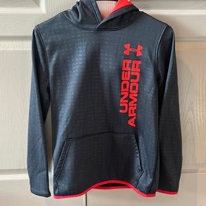 Under Armour Boys youth XL (YXL) hoodie sweatshirt coldgear dark gray w/ orange